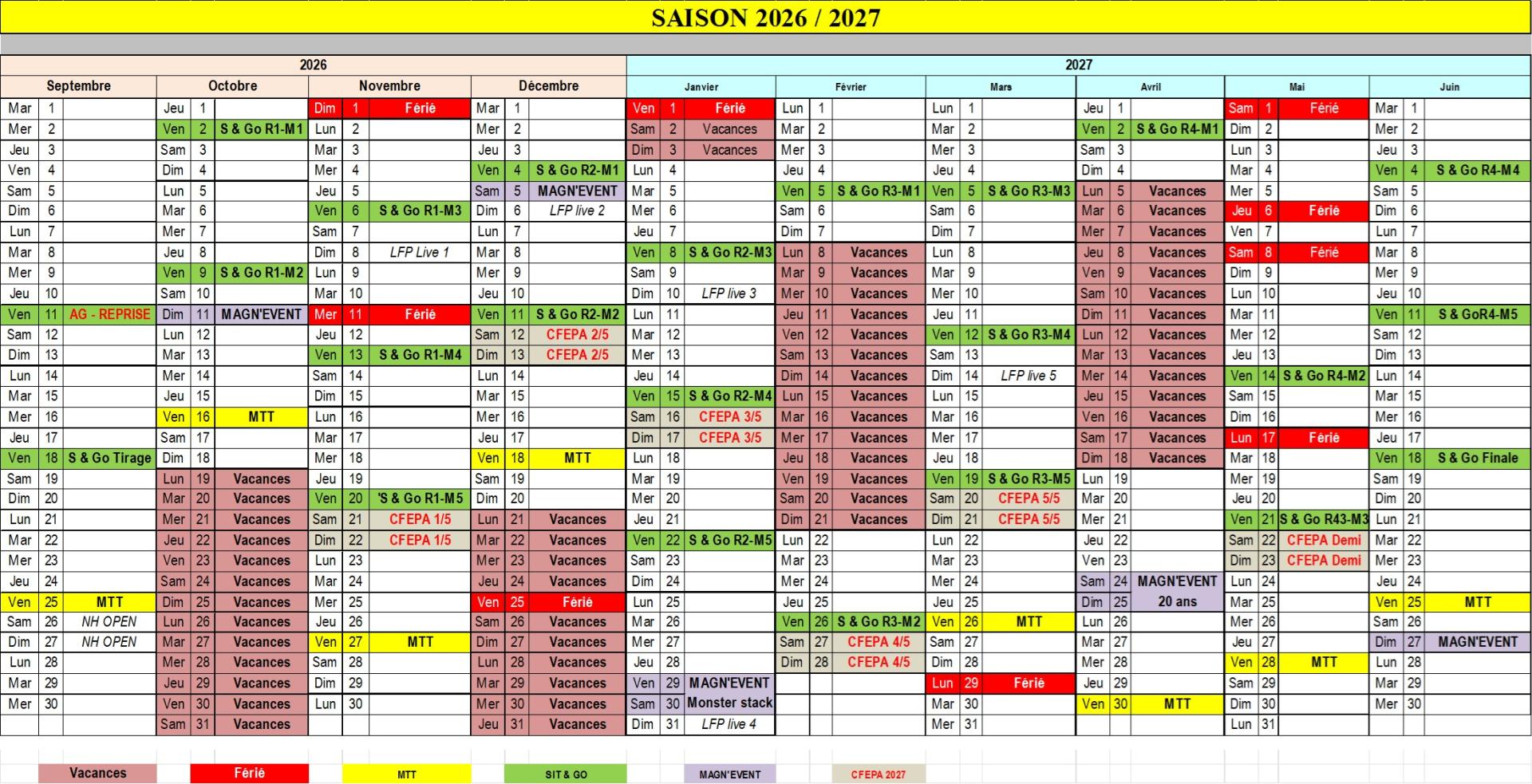Calendrier 2026 2027
