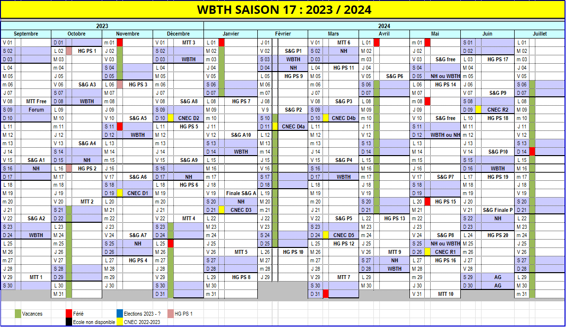 Calendrier saison 17 maj 10sept23